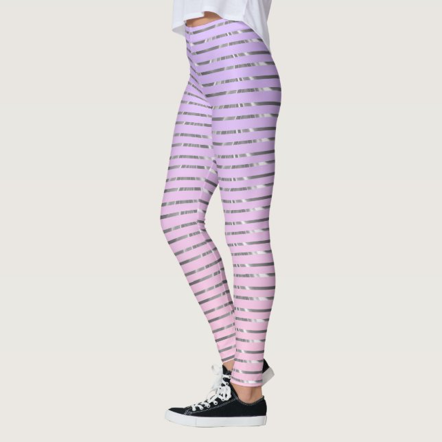 Leggings Estripas de plata pesadas y púrpura y rosa oscuras (Izquierda)