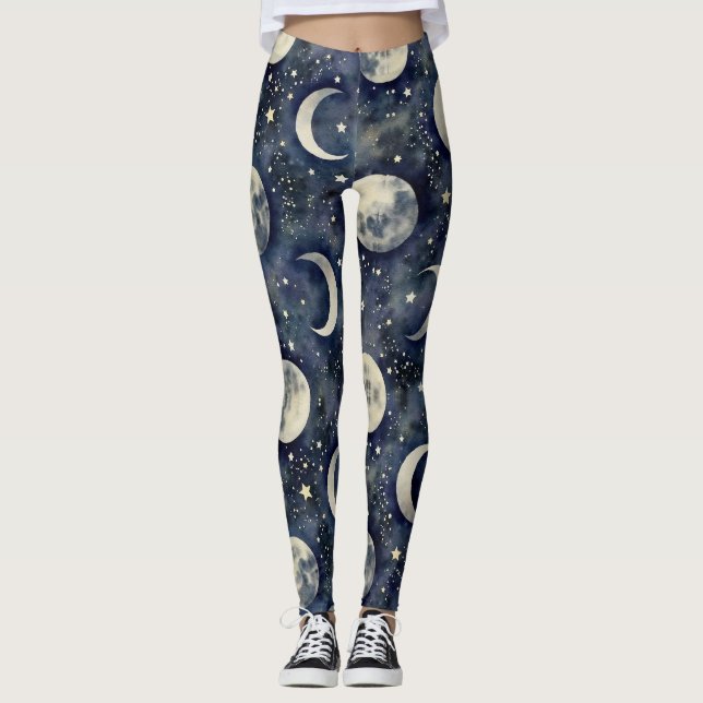 Leggings Etapas del patrón sin foco de la luna (Anverso)