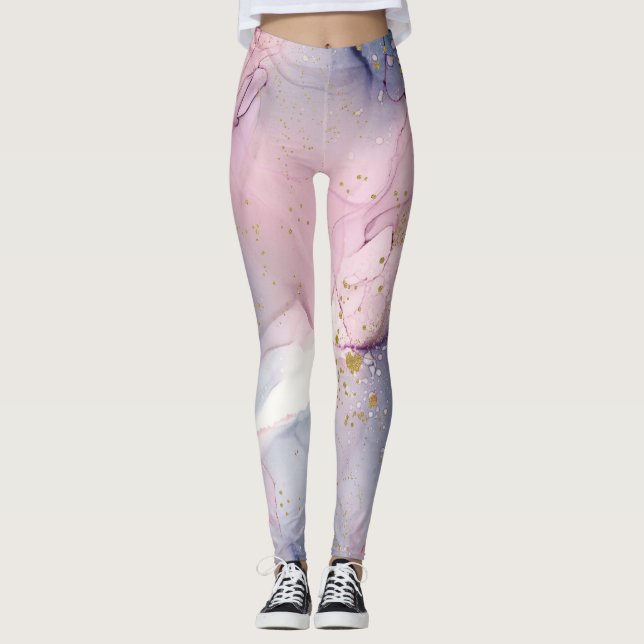 Leggings Ethereal Periwinkle Pink & Gold Inky Fantasy Glam (Anverso)