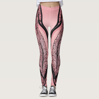 Leggings Ethereal pink lace & inkwork illusion AI art 
