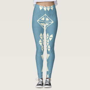 Leggings Étnica azteca: Blue Geometric Seamless.