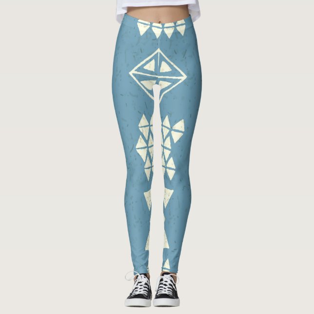 Leggings Étnica azteca: Blue Geometric Seamless. (Anverso)