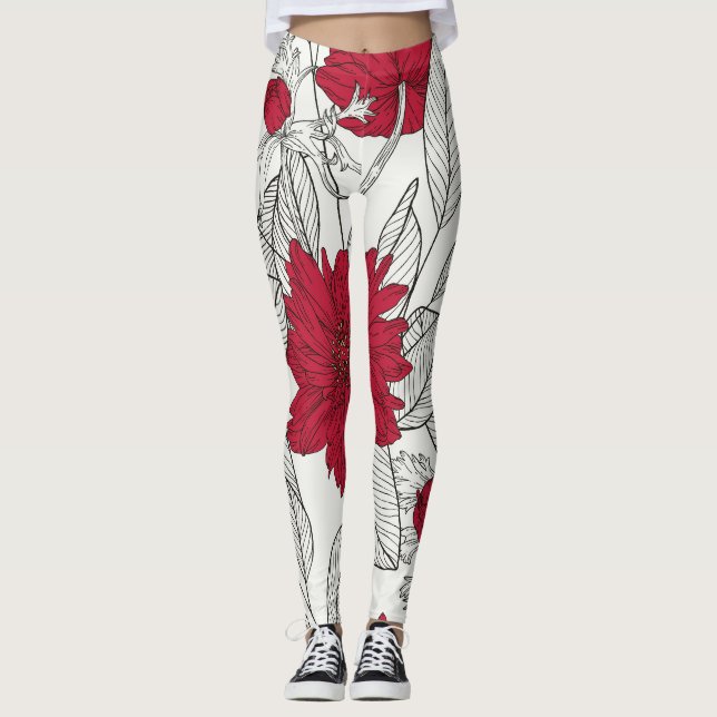 Leggings Eucalyptus Anemone Floral Line Art (Anverso)