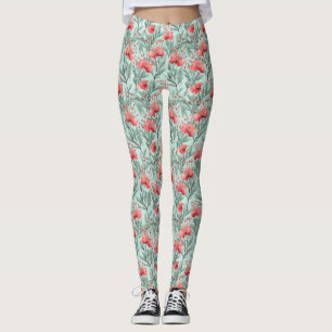 Leggings Eucalyptus Blossom de coral vibrante
