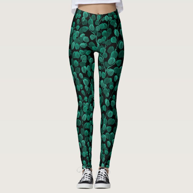 Leggings Eucalyptus sobre negro (Anverso)