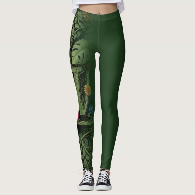 Leggings Exotic Forest Floral Monogram Aesthetic Wrap (Anverso)