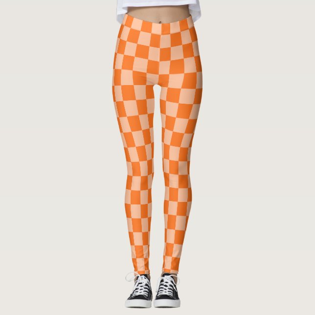 Leggings Explora la Belleza del Tablero de Ajedrez Naranja (Anverso)