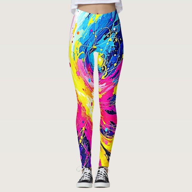 Leggings Explosión Cósmica: Arte de Salpicaduras Vibrantes (Anverso)