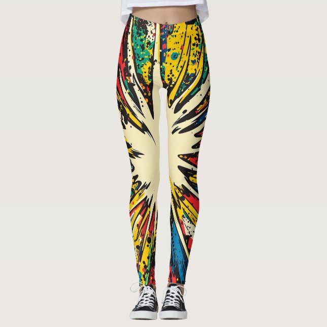 Leggings Explosión de arte pop de estilo cómico (2) (Anverso)