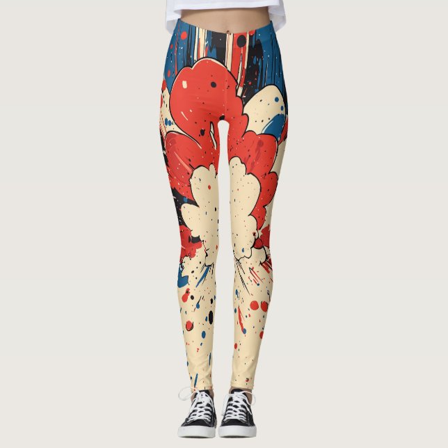Leggings Explosión de arte pop de estilo cómico (4) (Anverso)