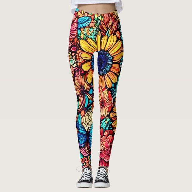 Leggings Explosión de Doodle Floral Vibrante (Anverso)