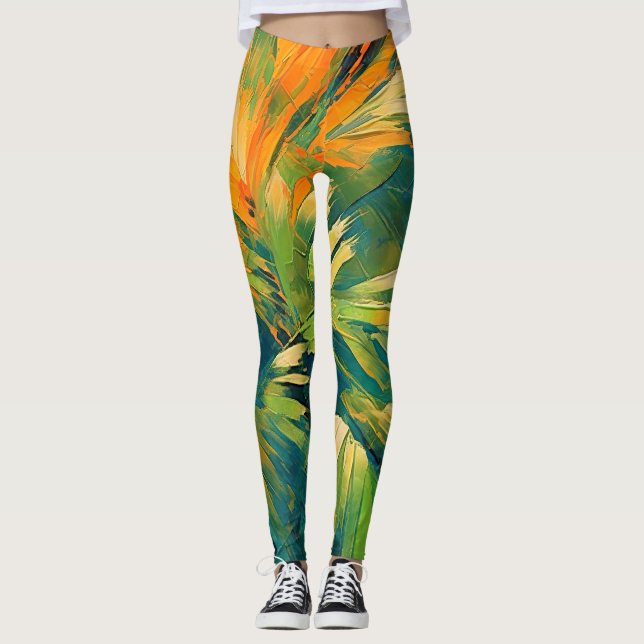 Leggings Explosión de Palma Abstracta – Energía Tropical en (Anverso)