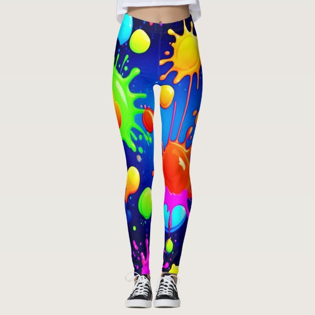 Leggings Explosión de pintura abstracta vibrante (Anverso)