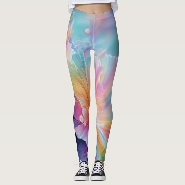 Leggings Explosión floral cósmica abstracta en pasteles (Anverso)