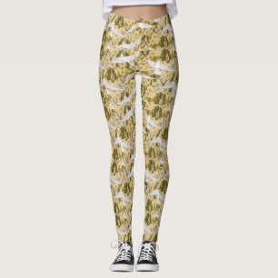 Leggings Exquisitas palomas contra el Ilustracion floral