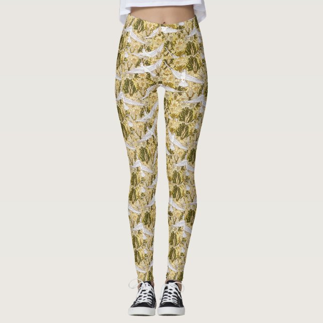 Leggings Exquisitas palomas contra el Ilustracion floral (Anverso)