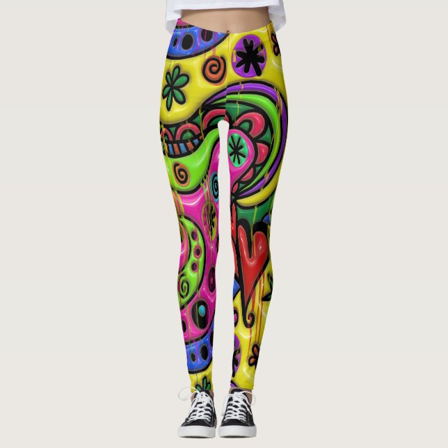 Leggings Extracto de la pintura del goteo del doodle del (Anverso)