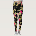 Leggings Extracto negro de las rosas fuertes del purpurina<br><div class="desc">Polainas</div>
