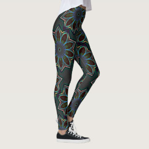 Leggings Extraña elipse circular oscura con hojas abstracta