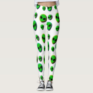 LEGGINGS EXTRANJEROS. LAS CABEZAS DE ALIEN VERDE NEON COLOR