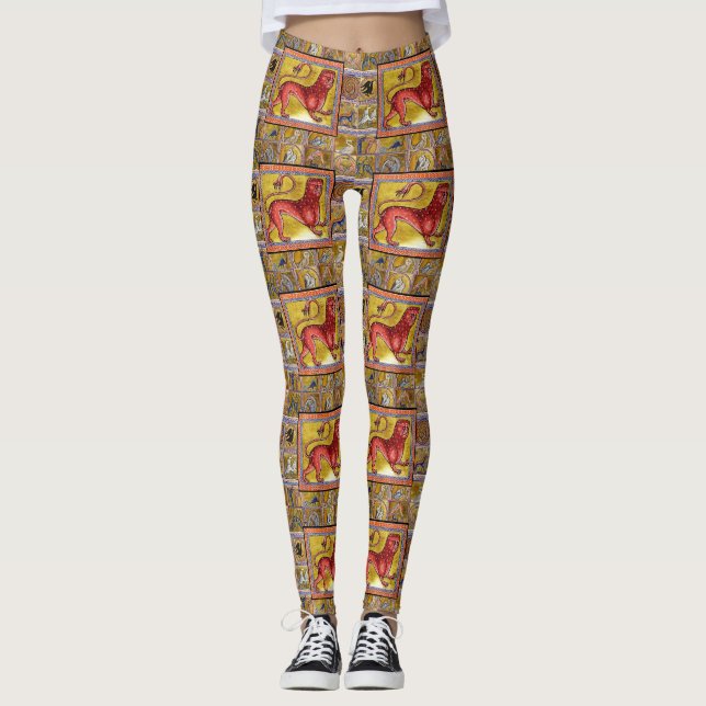 LEGGINGS EXTRAÑO BESTIARIO MEDIEVAL, LEOPARD, ANIMALES FORE (Anverso)