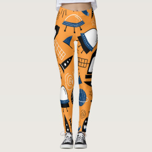 Leggings Extraterrestre con OVNI, naves espaciales, patrón 