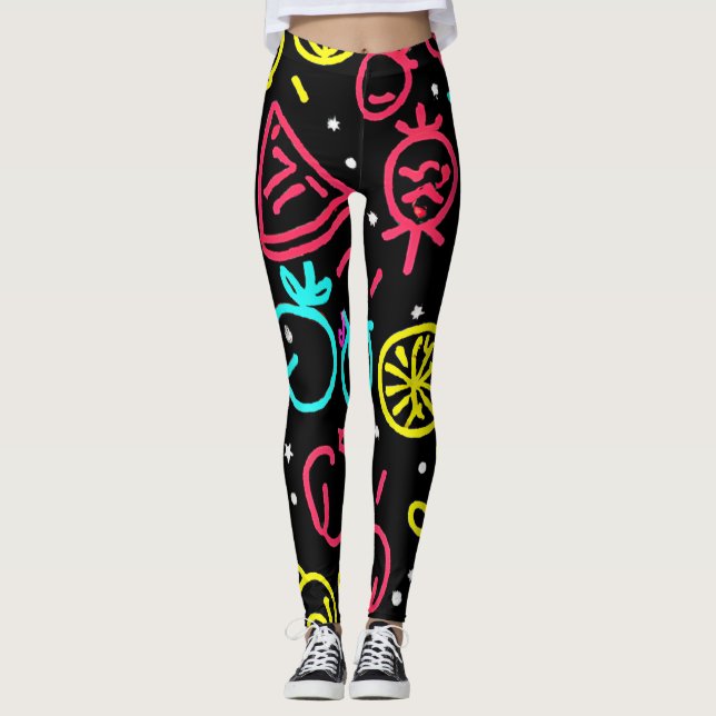 Leggings Extravaganza de la fruta de neón (Anverso)