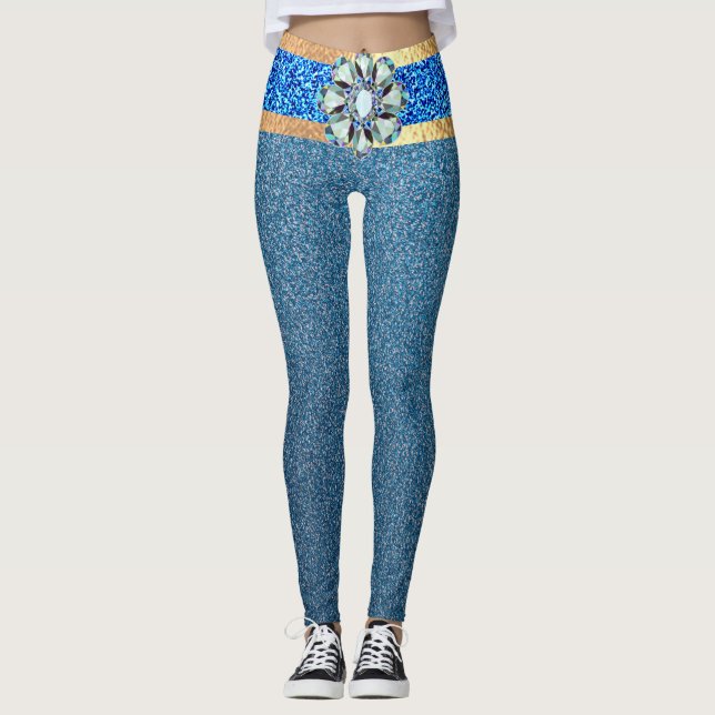 Leggings fabulosa simulado de sirena secuina azul pierna pu (Anverso)
