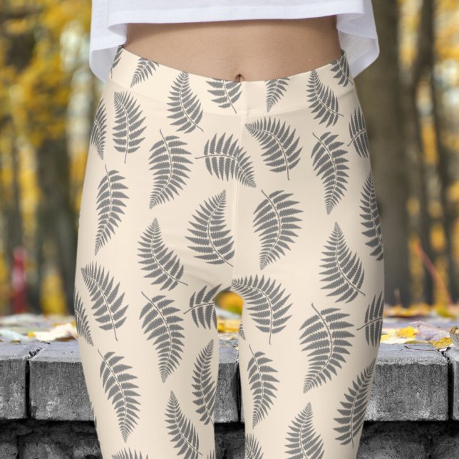 Leggings Fabuloso Patrón de Ferrocarril Blanco (Antique White Fern )