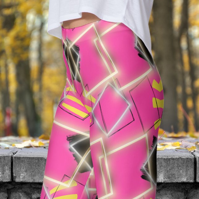 Leggings Fabuloso rosa enmarcado en patrón oro (Strawberry Pink framed in Gold Leggings)