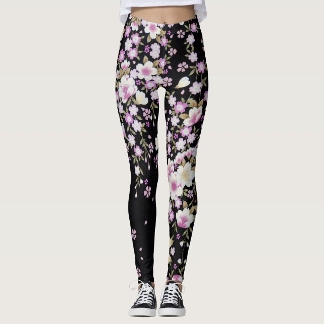 Leggings Falln que conecta en cascada las flores rosadas (Anverso)