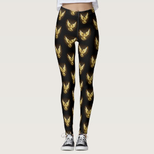 Leggings Falsa paloma de paz del Relieve metalizado dorado 