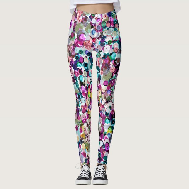 Leggings Falsas lentejuelas Bling del arco iris femenino (Anverso)