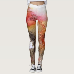 Leggings Falso arte abstracto apenado amarillo rojo de la