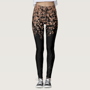 Leggings Falso confeti color de rosa de mármol negro del