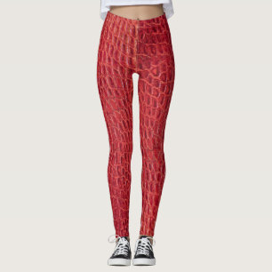 Leggings Falso cuero rojo del cocodrilo