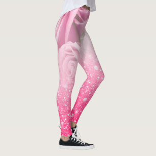 Leggings Falso purpurina brillante rosado subió para las