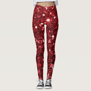 Leggings Falso purpurina rojo