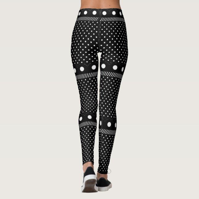 Leggings Fancy Black and White Border Retro Polka Dot (Reverso)