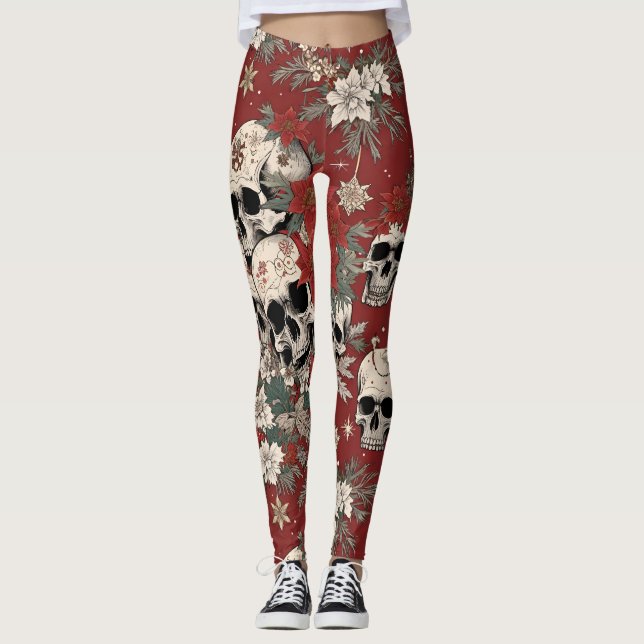 Leggings Fancy Calavera Estilo Serigrafía Navidad (Anverso)