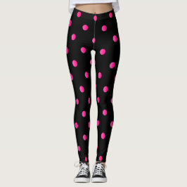 Leggings Fancy Hot Pink and Black Retro Polka Dot