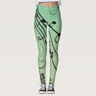 Leggings Fancy Notes Green Music Design