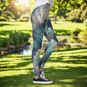 Leggings Fans de Art Nouveau Blue and Silver