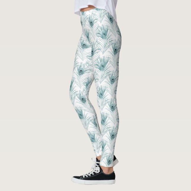 Leggings Fantasas de pavo real de glam blanco glitzy verde  (Izquierda)