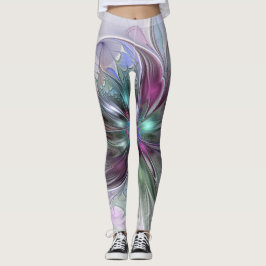 Leggings Fantasía colorida Resumen Flor Fractal Moderna