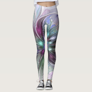 Leggings Fantasía colorida Resumen Flor Fractal Moderna