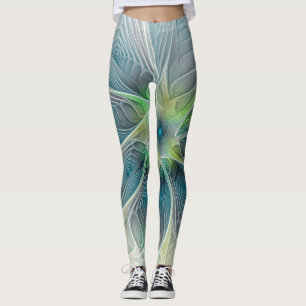 Leggings Fantasía Flor Fractal Verde Azul