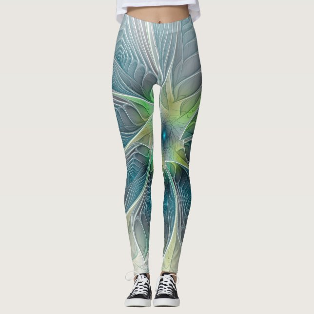 Leggings Fantasía Flor Fractal Verde Azul (Anverso)
