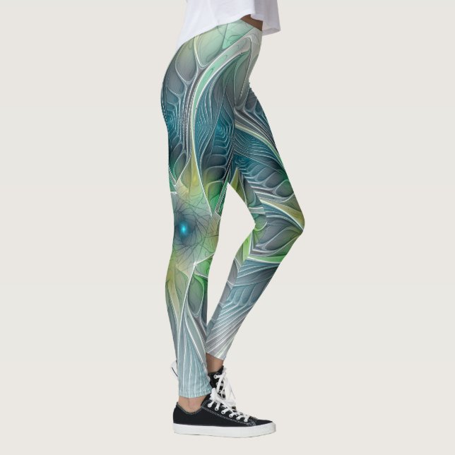 Leggings Fantasía Flor Fractal Verde Azul (Derecha)