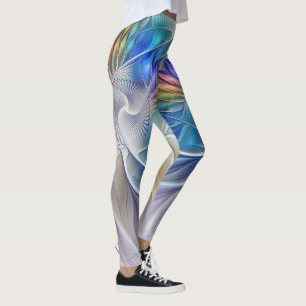 Leggings Fantasía floral, flor fractal abstracta colorida